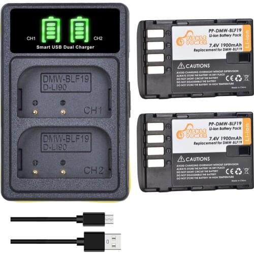 3pc 1900mAh DMW-BLF19 DMW BLF19 BLF19E BLF19PP Battery + Type-C LED Charger for Panasonic Lumix DMC-GH3 GH5 GH3K GH4 GH4K ​DC-G9
