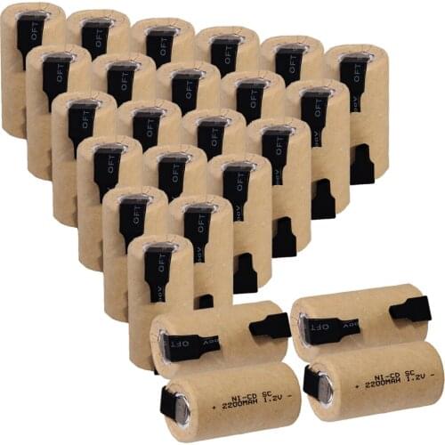 25 pcs SC battery 4.25cm*2.2cm 2200mah 1.2V NICD SUBC batteries for power tools for BOSCH for DEWALT for CASALS for MAKITA