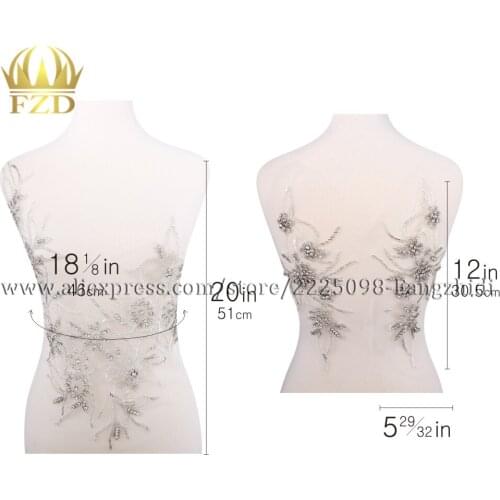 1 set Pure hand made sew on Rhinestones applique on mesh silver crystals Flower patches for Dress front and back Beads Accessory