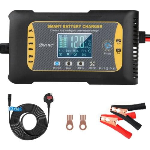 HTRC 10A Car Battery Charger 12V/24V 7-Stage Pulse Repair Maintainer Smart Charger for Lithium Lead-Acid LIFEFO4 AGM Battery