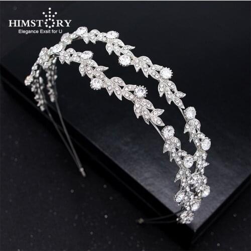 HIMSTORY Wedding Hair Accessories Double Layers Wedding Hairbands Crystal Pearl Headpiece Headwear Silver Color Girl Tiara