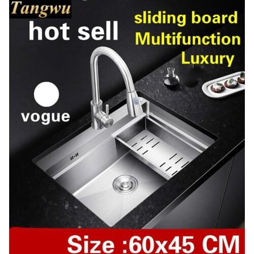 Free shipping Household mini luxury kitchen manual sink single trough sliding board 304 stainless steel hot sell 600x450 MM