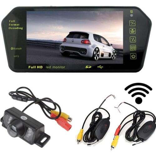 Wireless 7" inch TFT LCD car Mirror monitor MP5 MP4 2 AV in bluetooth TF USB FM + 7 LED rear view night vision camera