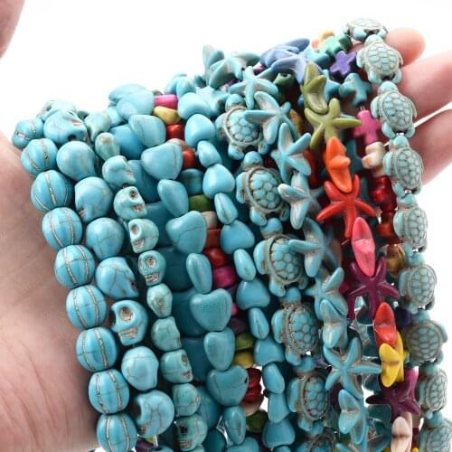 Natural Stone Beads Heart Star Skull Turquoises Loose Spacer Beads for Jewelry Making DIY Handmade Craft Bracelet Accessories