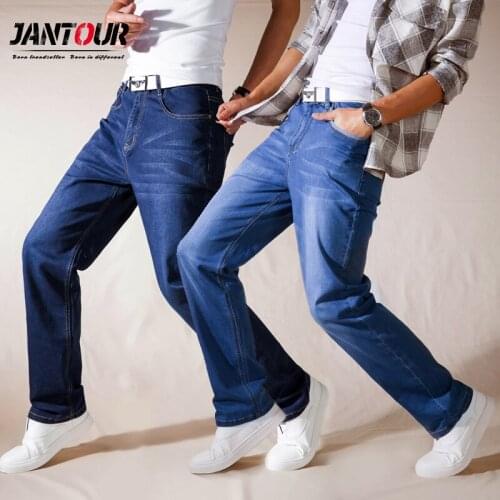 Brand Mens Thin Straight-leg Loose Jeans 2020 Summer New Classic Style Advanced Stretch Loose Pants Male big size 40 42 44