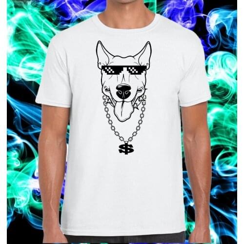 Exclusive Passion Bull Terrier Dog with Glasses Thug and Necklace 2019 Fashion Fashion Men Printed T Shirts Custom Shirt Design