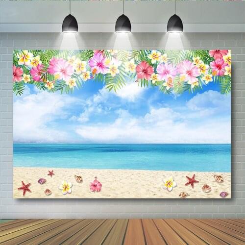 Summer Beach Photography Background Floral Sea Backdrops Cloud Blue Sky Starfish Shell Backgrounds For Photo Studio