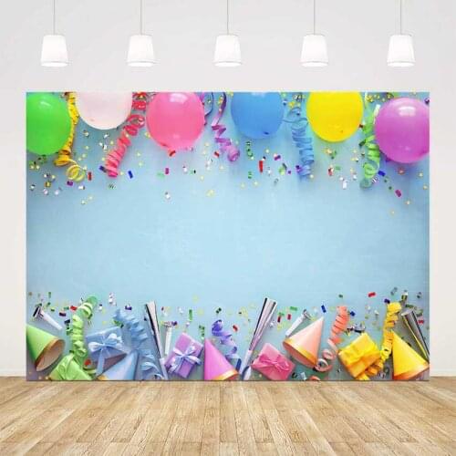 Colorful balloons happy birthday backdrop for photography blue background birthday party decoration dessert table banner prop
