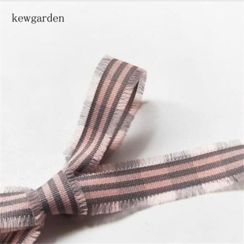 Kewgarden Grid Hairy Edge Satin Ribbon 15mm Handmade Tape DIY Earrings Brooch Hair Bowknot Accessories Packing Webbing 25 Yards