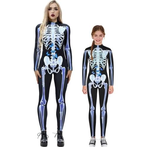 Family Matching Outfits Autumn Winter 3D Skeleton Print Parent Child Long Sleeved Jumpsuit Father Mother Kids Boys Girls Clothes
