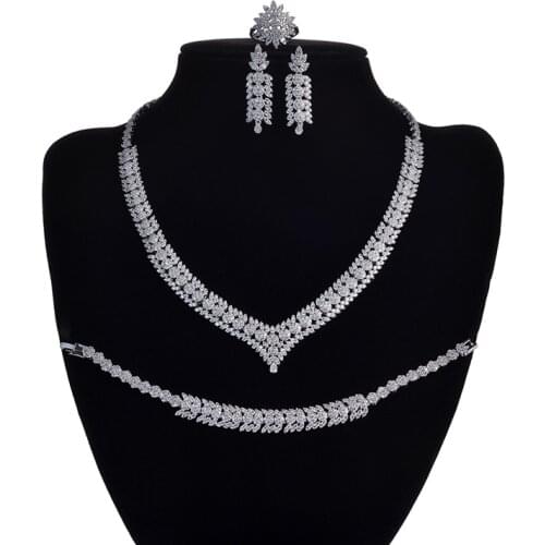 Jewelry Set HADIYANA Trendy Elegant Luxury Women Wedding Bridal Necklace Earrings Ring And Bracelet CNY0041 Conjunto De Joyas
