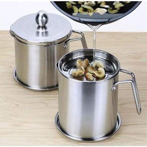 1.8L Oil Container with Strainer 100% 304 Stainless Steel Kitchen Cooking Grease Trap Filter Oil Separator Container Bottle