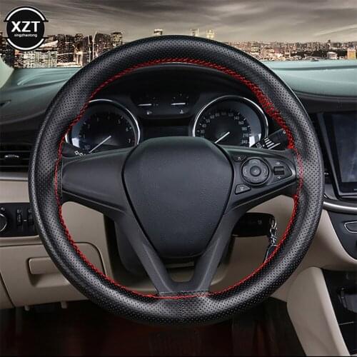 Top Genuine Leather Steering Wheel Cover Breathable Design/Auto Steering-Wheel Braid Case fit car suv Size 42/45/47/50CM