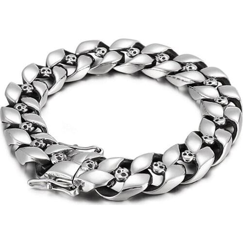 Creative Cuban Chain Bracelet Fashion Hip Hop Mens Titanium Steel Skull Bracelet