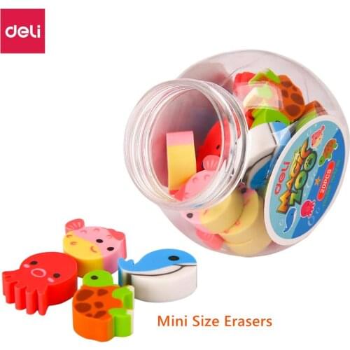 DELI Student Cute Eraser 1 Tube(20 pcs) Kawaii Lovely Animal Set Stationery Color School Office Erase Supplies Kids Gift