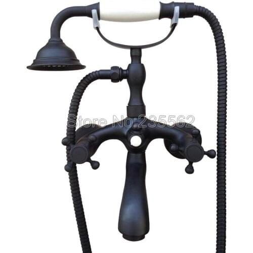 Black Oil Rubbed Brass Wall Mounted Bathroom Shower Bathtub Faucet Set Dual Handle Mixer Tap + Handheld Spray Shower ltf562