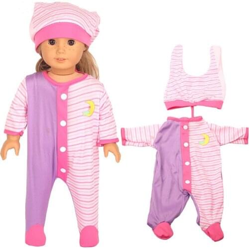 Summer New Pattern Lovely Pink Pajamas+ Hat Set Fit 18 Inch American&43cm Baby New Born Doll Clothes Accessories Girls' Toys