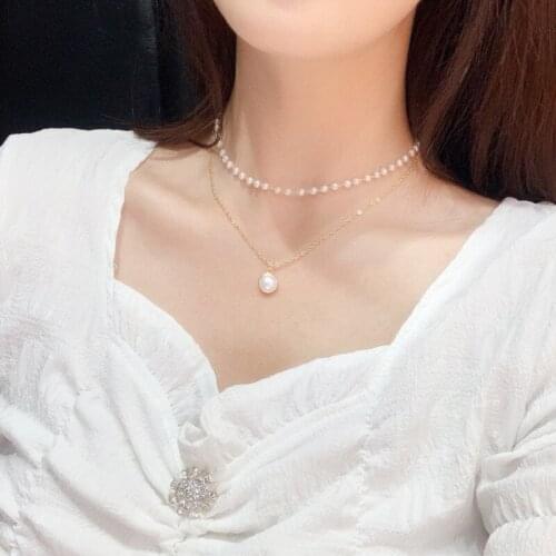 Sweet Temperament Double Layer Pearl Collarbone Necklace Charming Womens Choker Chain Pendant Female Fashion Jewelry Gifts