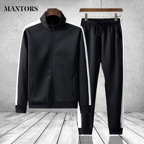 Mens Sportswear Set Spring Autumn Two Piece Sets Sportsuit Jacket Pant Sweatsuit Male Clothing Patchwork Tracksuit Plus Size