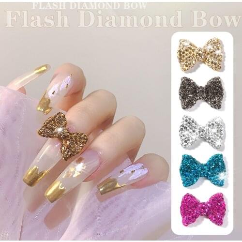 New beginning-Beauty1Pcs Rhinestone Bow Nail Stickers for Manicure Design Fashion 3D Nails Accessories for DIY Art Decoration