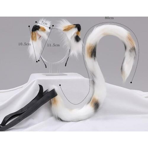1/2Pcs Plush Fluffy Headwear Hair Hoop+Cat Tail Suit Cat Ears Faux Fur Halloween Headband Hair Jewelry