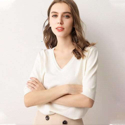 2021 Autumn Women Elegant V-neck Short Sleeve Sweaters Pullover Knitted cashmere Sweater Lady Casual Solid Loose Tops Plus Size