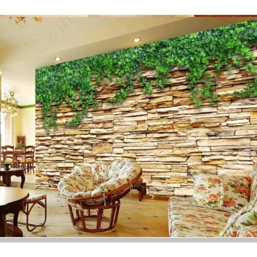 Papel de parede 3d stereo brick stone plant leaves wallpaper mural,living room tv wall bedroom wall papers home decor