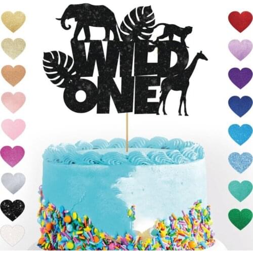 Custom Wild One cake topper jungle, animals glitter cake topper personalised,Dinosaur name elephant giraffe first 1 tropical
