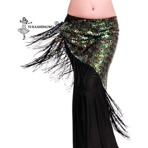 4 Colors Women Belly Dance Costume Accessories Belt Hip Scarf Sequin Tassel Adult Bellydance Long Hip Scarf Waist Wrap Skirt New