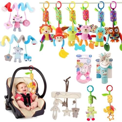 Newborn Baby Plush Rattles Mobiles Toddler Toys Cartoon Animal Bed Hanging Educational Musical Montessori Mobile Rattles Gifts