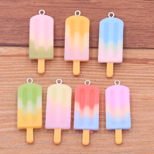 10PCS 15X40MM Mix Gradient Color Ice Cream Charms Resin Simulated Food Pendant For Woman Making Jewelry DIY Earings Decoration
