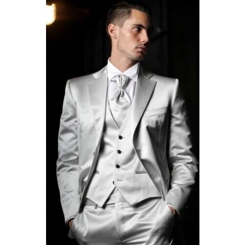 Newest Groom Tuxedo Silver Grey Groomsmen Notch Lapel Wedding/Dinner Suits Best Man Bridegroom (Jacket+Pants+Tie+Vest) B516