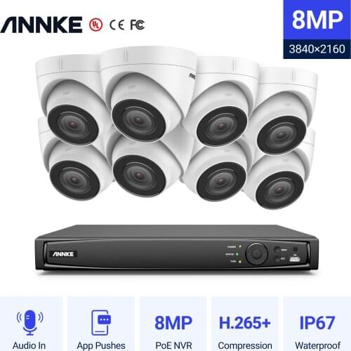 ANNKE 4K Ultra HD POE Video Surveillance System 8CH H.265+ NVR Recorder 4K Security Cameras Audio Recording 8X 8MP PoE Ip camera