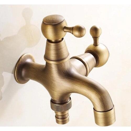 Total brass antique brass double using washing machine faucet bathroom corner faucet tap garden outdoor faucet mixer
