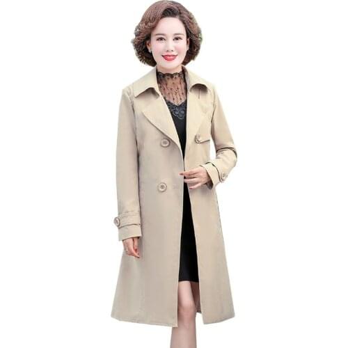 2021 Spring Autumn Mid-length Trench Coat Women Double Breasted Slim Mothers Coat Female Fashion Windbreaker Outwear Oversize