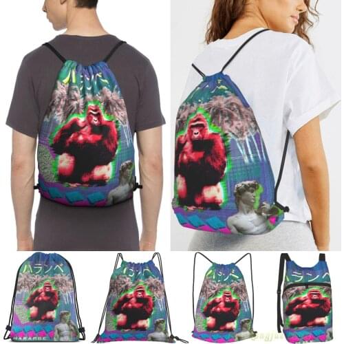 Unisex Drawstring Bags Vaporwave Harambe Women Drawstring Backpacks Men Outdoor Travel Backpacks Training Fitness Bag