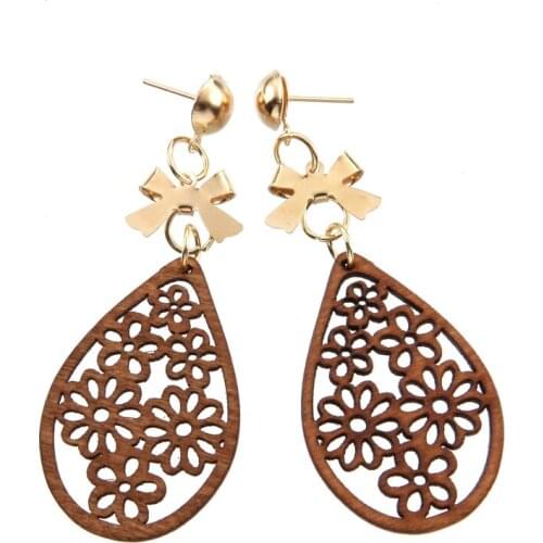 YULUCH 2018 New Hollow Stud Earrings Brown Wood Stud Earrings Wholesale Geometry Fashion Jewelry Ethnic Style For Woman