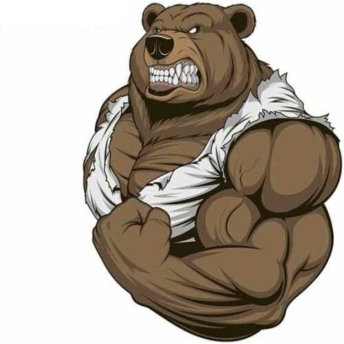 Bear Muscles Cartoon Anime Funny Cover Scratches Waterproof Car Stickers Bumper Trunk Truck Graphics Vinyl JDM Helmet Motorcycle