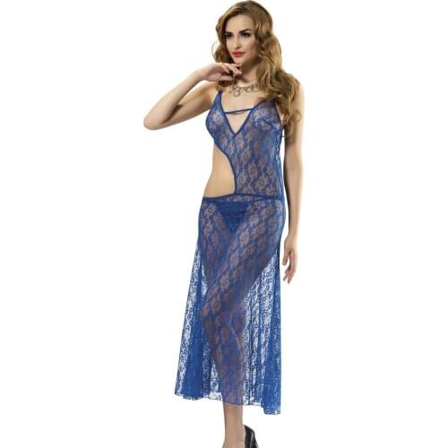 Women Sax Color Long Lace Nightgown