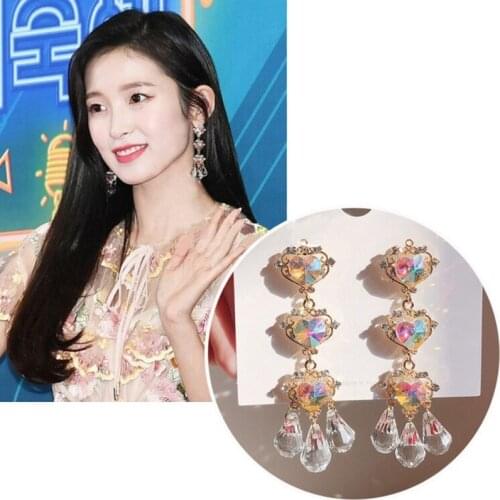 MENGJIQIAO 2019 Korean Star New Shiny Colorful Zircon Heart Drop Earrings For Women Tassel Crystal Vintage Long Pendientes Gifts