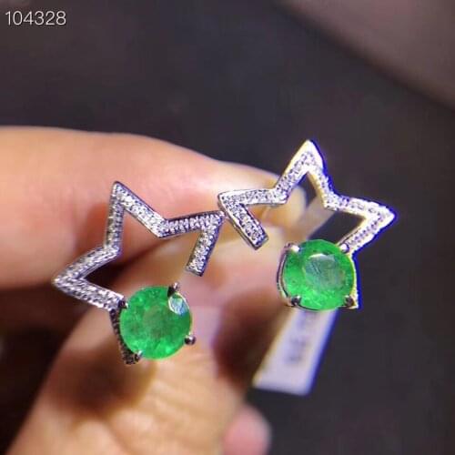 Fashion natural green emerald stud earrings Natural gemstone earrings Elegant Lovely Stars 925 silver girl party gift jewelry