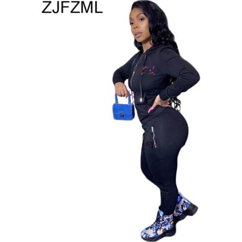 Fitness Sporty Women Tracksuit Pink Letter Print Long Sleeve Hooded Bodycon Jackets+sportswear Jogger Sweatpant Two Piece Outfit