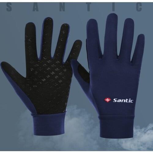 Santic 2021 Winter Cycling Gloves Men Black Gel Warm Full Finger with Touch Function Shockproof Keep Warm Asian size W0P079