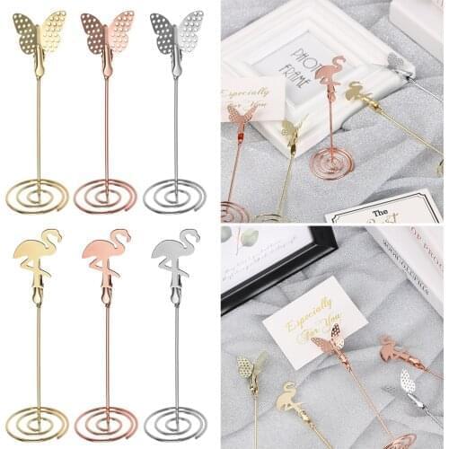 1PC Wedding Place Card Holder Romantic Butterfly Flamingo Shape Photo Clip Table Number Stand Folder Wedding Paper Card Clamp