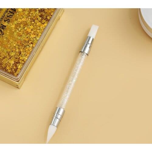 1 PC New Double Way Rhinestone Nail Art Brush Pen Silicone Head Carving Dotting Tool for Women DIY Brush Fashion HB310
