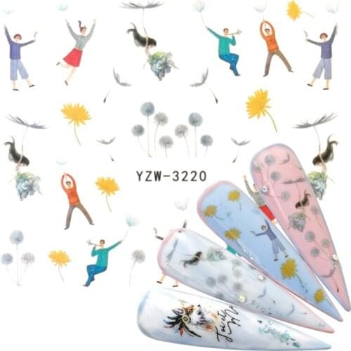 LCJ 1 PC Flower Nail Sticker Water Self Adhesive Nail Art Tattoo Dandelion Comic Decals for DIY Decor Wraps