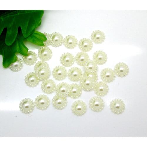 200Pcs 10mm Beige Flower Half Roud Pearl Beads FlatBack Scrapbook Craft Cabochon Kawaii DIY Embellishments Accessories