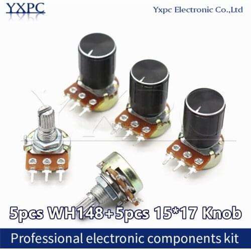 5set WH148 1K 10K 20K 50K 100K 500K Ohm 15mm 3 Pin Linear Taper Rotary Potentiometer Resistor for Arduino with 15x17 knob