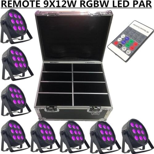 8PCS/ REMOTE 9X12W RGBW LED PAR LIGHT+Flight Case DMX512 control professional stage DJ equipment led wash light