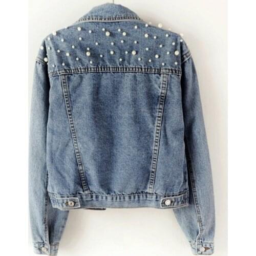 Brand Fashion Women Cowboy Coats Women Lapel Beading Loose Casual Denim Jacket Long Sleeve Plus Size S-5XL Jeans Overcoat